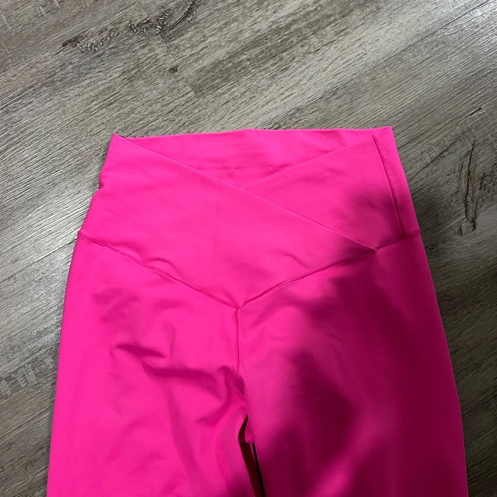 Pink Lily Cross Over Neon Sonic Pink Women's Leggings - Picture 4 of 5